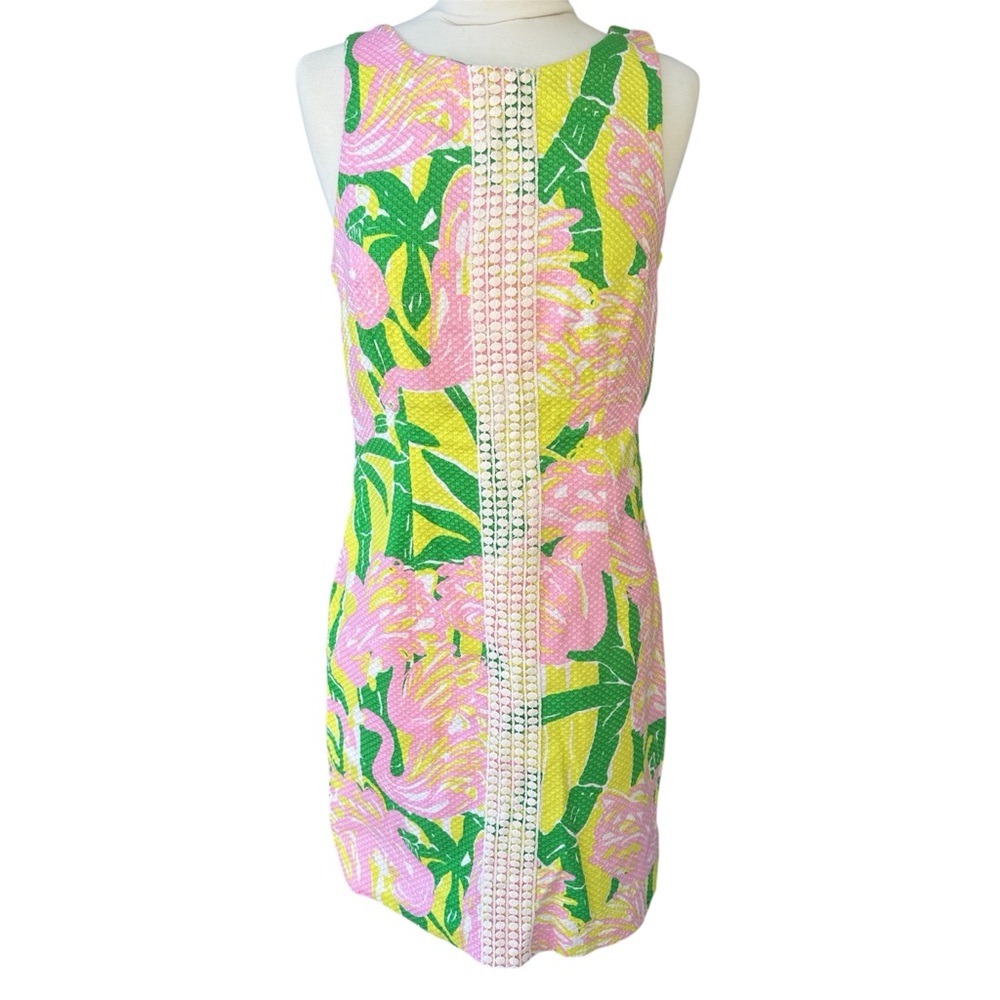 Lilly Pulitzer Flamingo Fan Dance Shift Dress Sz 8 Tropical Pink Green Resort - Picture 2 of 9